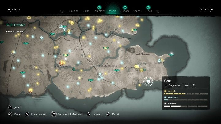The mask in the Cent region can be found on the south side of the location, next to Dover Pharos - Assassins Creed Valhalla: Roman Artifact - Cent secrets, locations - Cent - Assassins Creed Valhalla Guide and Walkthrough