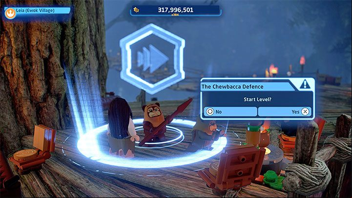 When you complete the Speeder Bike sequence in the previous mission, you will arrive at the Ewok Village for the first time - LEGO Skywalker Saga: The Chewbacca Defence - walkthrough - Episode 6 - Return of the Jedi - LEGO Skywalker Saga Guide