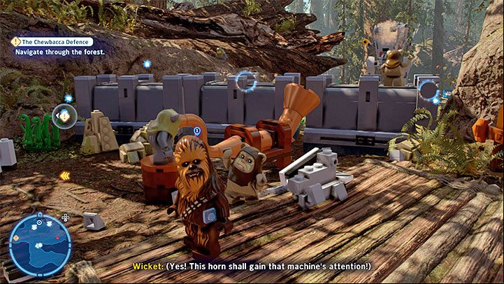 To choose the right path, you need to craft the object on the right - Ewok Horn - LEGO Skywalker Saga: The Chewbacca Defence - walkthrough - Episode 6 - Return of the Jedi - LEGO Skywalker Saga Guide