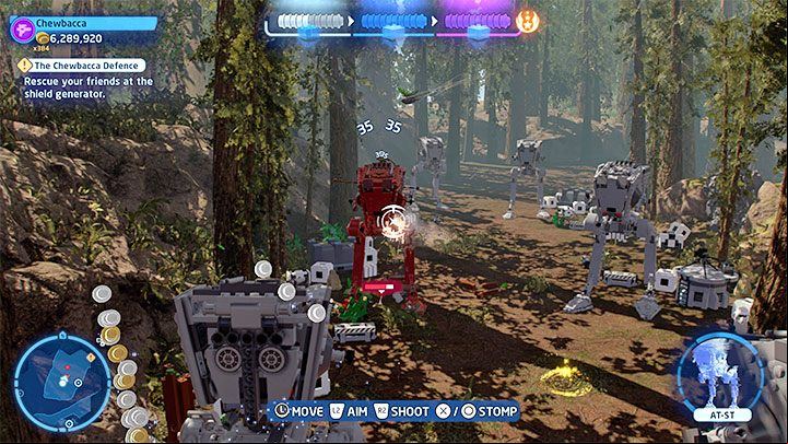 You will start the final part of the stage regardless of the path you choose, because both the left and right paths will allow you to take control of the AT-ST - LEGO Skywalker Saga: The Chewbacca Defence - walkthrough - Episode 6 - Return of the Jedi - LEGO Skywalker Saga Guide