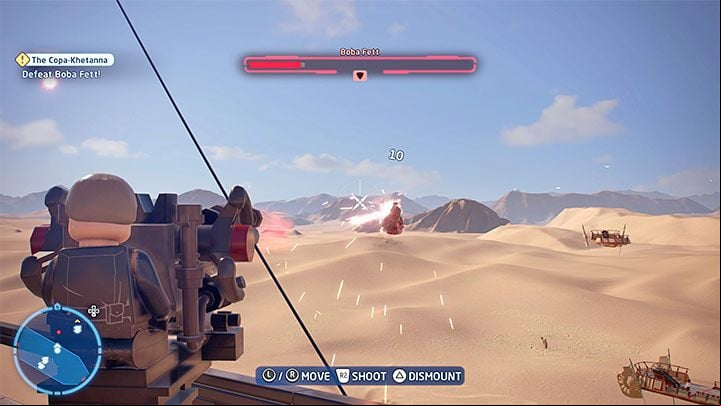 You can attack the boss more easily by taking control of the stationary gun - LEGO Skywalker Saga: The Copa-Khetanna - walkthrough - Episode 6 - Return of the Jedi - LEGO Skywalker Saga Guide
