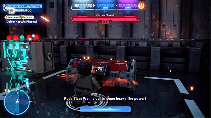 Run with Finn towards the red weapon chest on the right - LEGO Skywalker Saga: Captain Phasma, Episode 8 - boss, how to defeat? - Bosses - LEGO Skywalker Saga Guide
