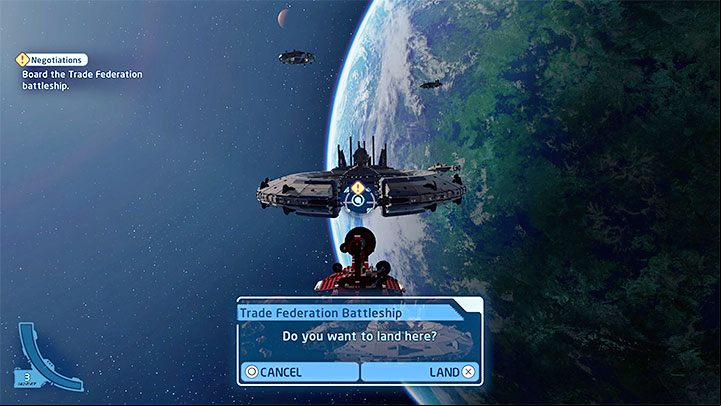 You start the level in outer space, but you don't have to fight anybody or explore anywhere - LEGO Skywalker Saga: A Bigger Fish - walkthrough - Episode 1 - The Phantom Menace - LEGO Skywalker Saga Guide