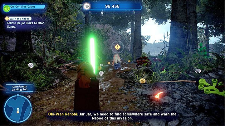 Once you arrive at Lake Paonga, talk to Jar Jar - LEGO Skywalker Saga: A Bigger Fish - walkthrough - Episode 1 - The Phantom Menace - LEGO Skywalker Saga Guide