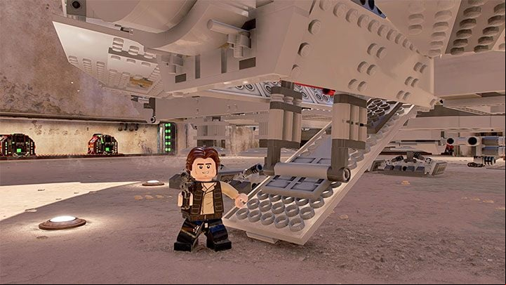 After getting rid of the enemies on the upper level, return to the lower level - LEGO Skywalker Saga: Hunk of Junk - walkthrough - Episode 4 - A New Hope - LEGO Skywalker Saga Guide