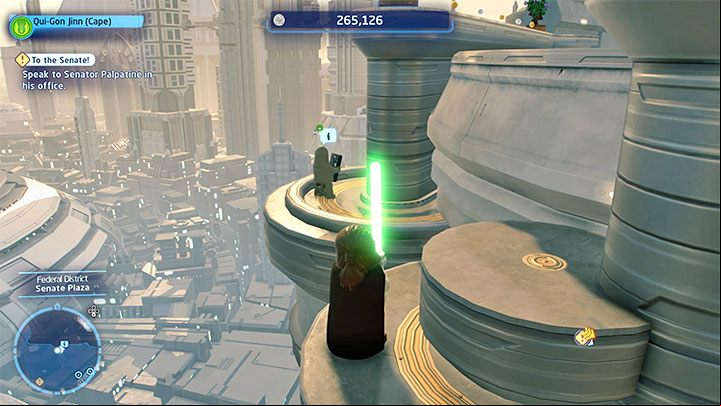 After reaching the new small location, go to the left of the taxi stand - LEGO Skywalker Saga: Wheres the Wookiee? - list of all (part 1) - Challenges - LEGO Skywalker Saga Guide