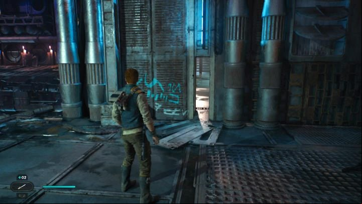 Turn left, walk along the pipe and grab the bars - Star Wars Jedi Survivor: Coruscant - walkthrough - Walkthorugh - Star Wars Jedi Survivor guide