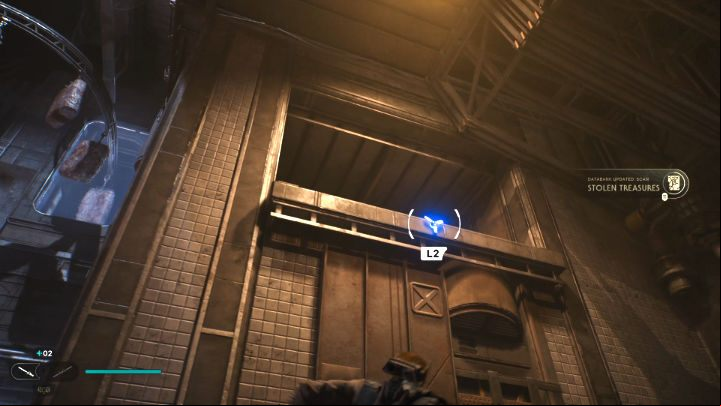 Turn left and, using the Ascension Cable, jump to the upper floor of this location - Star Wars Jedi Survivor: Coruscant - walkthrough - Walkthorugh - Star Wars Jedi Survivor guide