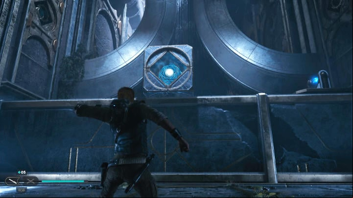 Go through the gap in the wall in the middle of the room and take the square piece off the shelf - Star Wars Jedi Survivor: Research Tanalor - Walkthorugh - Star Wars Jedi Survivor guide